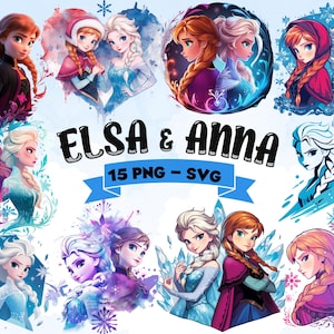 Digital 15 Elsa and Anna Frozen Bundle PNG & SVG Clipart - commercial use, instant download, cricut, sublimation,t shirt,mug, bag, girl
