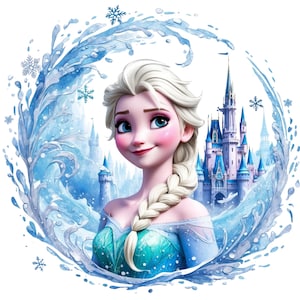 Digital Princess Elsa Frozen Watercolor Castle PNG Design Clipart - commercial use, instant download, cricut, sublimation, t shirt, mug, bag