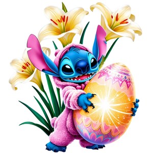 Digital cute Stitch Easter Egg  Flowers PNG Design Clipart -commercial use, instant download ,cricut, sublimation, t shirt, mug, boy, girl