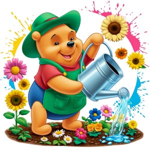 Digital Winnie The Pooh Gardener PNG & SVG Design Clipart -commercial use, instant download ,cricut, sublimation, t shirt, mug, bag