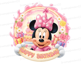 Minnie Happy Birthday Splash - Clipart PNG B-day Girl (Pobieranie cyfrowe)