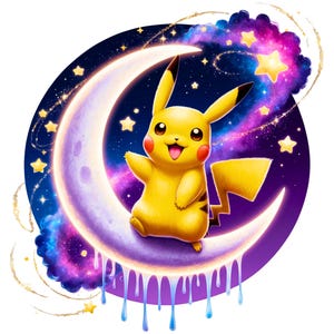 Digital Pikachu Moon Dreamland Glittery PNG Design Clipart -commercial use, instant download ,cricut, sublimation, t shirt, mug, bag, kids