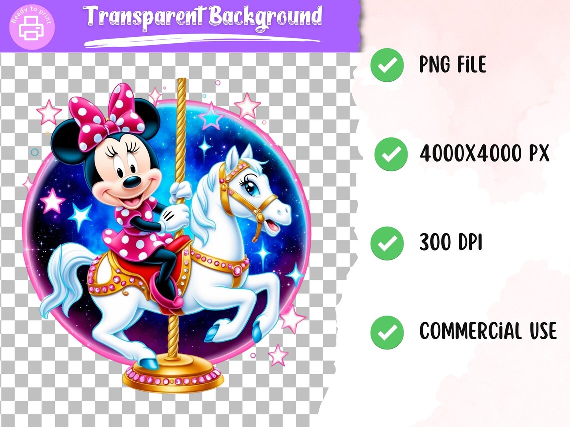 Minnie Mouse Carousel Rider PNG Clipart: Commercial Use (digital ...