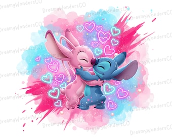 Stitch and Angel Splash Clipart: Digital Design (Digital Download)