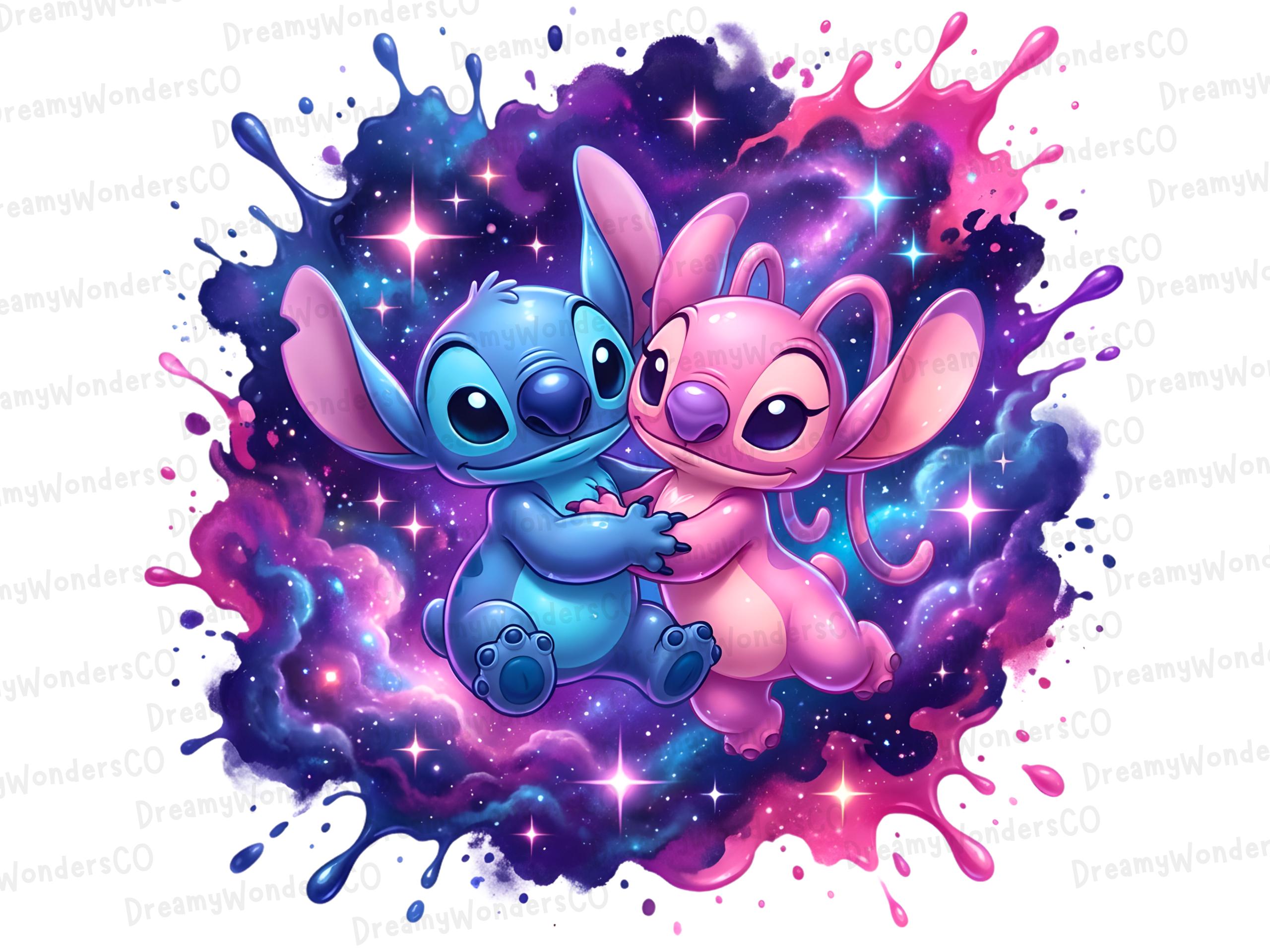 Sticth Floating Stitch and Angel Floating in Galaxy PNG – Dreamy Cosmic Love Design ...