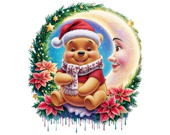 クリスマス版くまのプーさんPNGバンドル：木を持ったクラシックなクマ