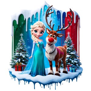 Christmas Digital Princess Elsa Reindeer PNG & SVG Design Clipart - commercial use, instant download, cricut, sublimation, t shirt, mug, bag