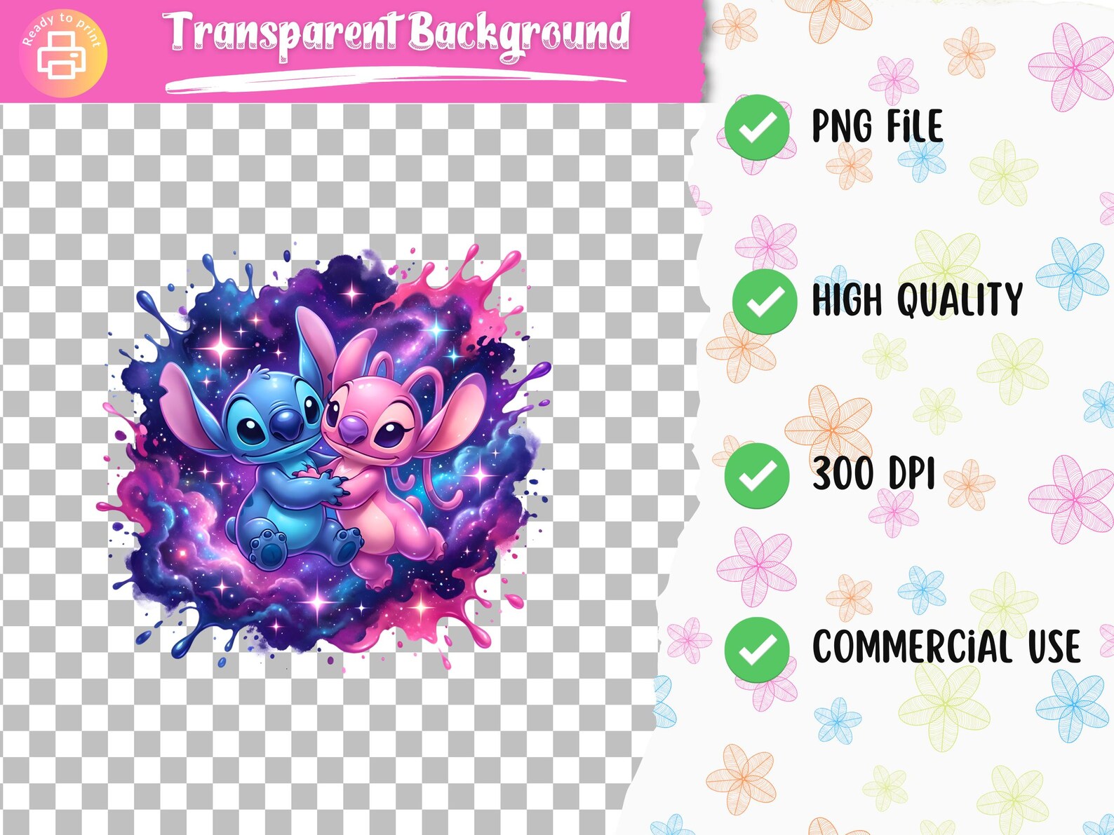 Sticth Floating Stitch and Angel Floating in Galaxy PNG – Dreamy Cosmic Love Design ...