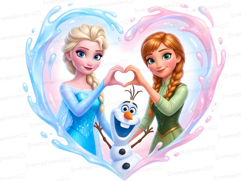 Elsa Anna and Olaf Heart Paint Splash PNG – Winter Love Design Clipart ...