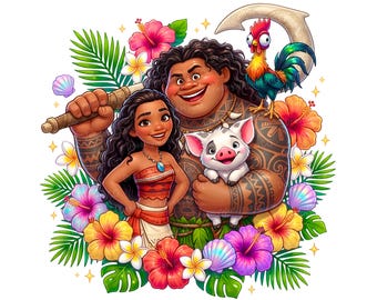 Princess Moana Group PNG – Tropical Adventure Cartoon Ocean Design (Commercial Use)