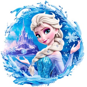 Digital Princess Elsa Frozen Watercolor Castle PNG Design Clipart - commercial use, instant download, cricut, sublimation, t shirt, mug, bag
