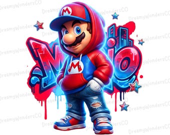 Super Mario Graffiti Street Style PNG: Commercial Use Clipart (Digital Download)
