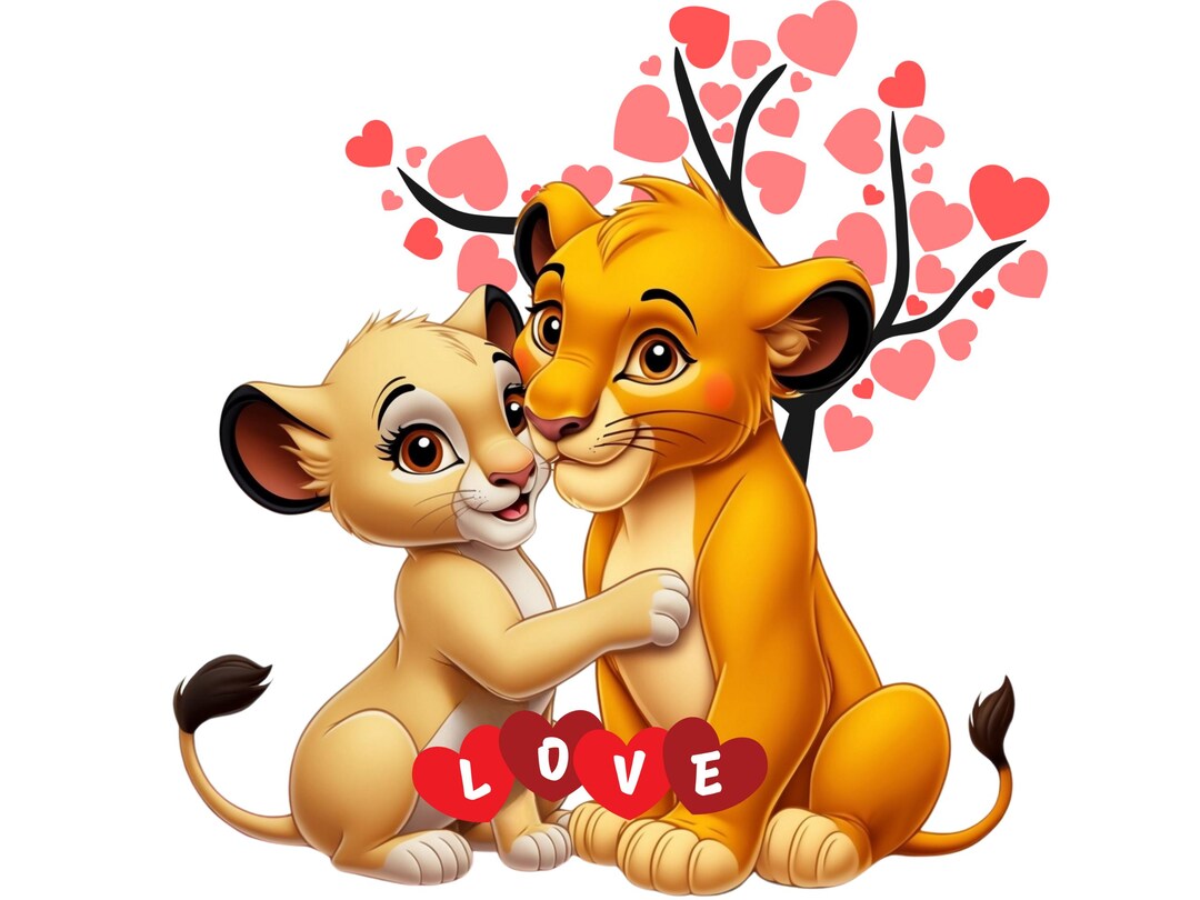 Little Simba and Nala Love Clipart: Valentine's Day PNG & SVG (digital ...