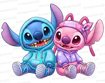 Stitch and Angel Street Style Paar PNG - Urban Fashion Cartoon Design Clipart (Digitaler Download)