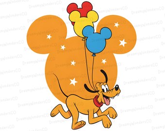Pluto Mickey Balloons PNG Party Cartoon Mouse Silhouette Design Clipart: Commercial Use (Digital Download)