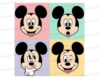 Cuadrícula de 4 expresiones de Mickey PNG – Paquete de imágenes prediseñadas de diseño (uso comercial)