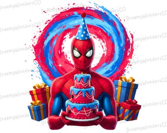 Spidey Hero Holding Birthday Cake - PNG Design Clipart (Commercial Use)