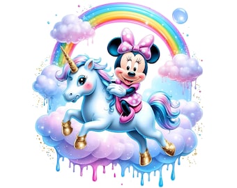 Digital Minnie riding Unicorn PNG & SVG Design Clipart - commercial use, instant download ,cricut, sublimation, t shirt, mug, bag, girl