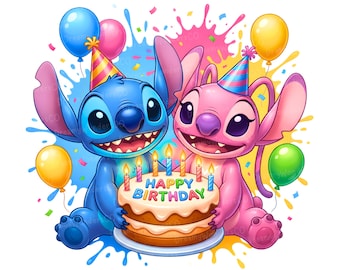 Stitch and Angel 2 png-bestand met verjaardagstaart – Party Celebration Design Kids (commercieel gebruik)