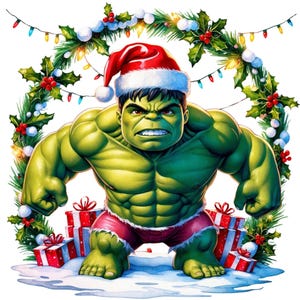 Clipart di Natale con design PNG e SVG di Hulk carino digitale - uso commerciale, download immediato, cricut, sublimazione, maglietta, tazza, borsa, supereroe