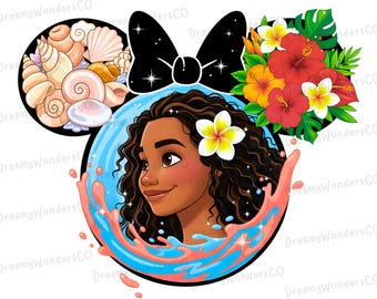 Princess Moana Mouse Silhouette Splash Clipart: PNG Digital Design (Commercial Use)