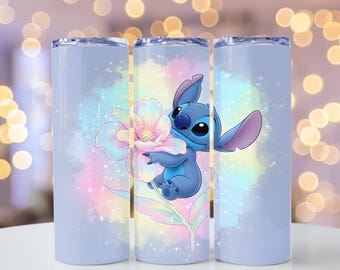 Stitch Pastel Flower 20oz Tumbler Wrap PNG Design Clipart (Commercial Use)
