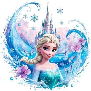 Digital Princess Elsa Frozen Watercolor Castle PNG Design Clipart - commercial use, instant download, cricut, sublimation, t shirt, mug, bag