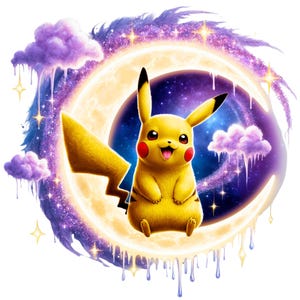 Digital Pikachu Moon Dreamland Glittery PNG Design Clipart -commercial use, instant download ,cricut, sublimation, t shirt, mug, bag, kids