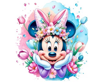 Minnie Mouse Easter Clipart: Watercolor Flowers PNG (Digital Download)