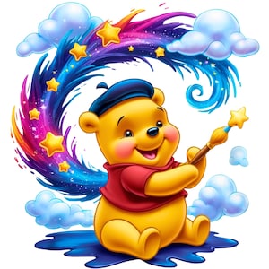 Digital Winnie The Pooh Galaxy Painter PNG & SVG Design Clipart -commercial use, instant download ,cricut, sublimation, t shirt, mug, bag