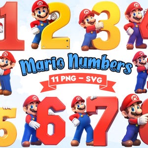 Imágenes prediseñadas de números de Super Mario: paquete de 11 PNG y SVG (descarga digital)