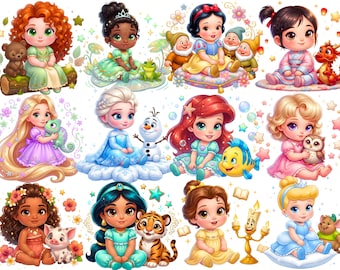 Clipart de princesas bebés: paquete de 13 imágenes PNG de cuentos de hadas para guardería