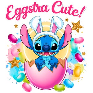 Digital cute Stitch Easter &quot;Eggstra Cute!&quot; PNG Design Clipart -commercial use, instant download ,cricut, sublimation, t shirt, mug, boy,girl