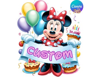 Minnie Mouse Birthday Clipart: Customizable Canva PNG Design (Commercial Use)