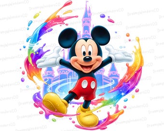Castillo de Mickey con salpicaduras de pintura arcoíris PNG - Diseño gráfico digital (uso comercial)