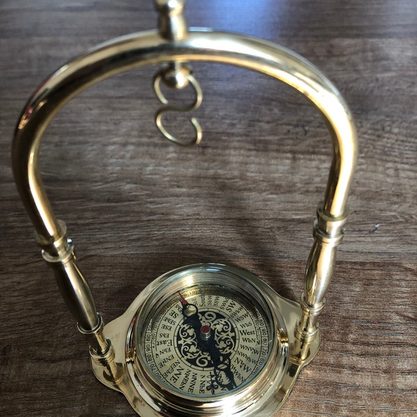 vintage type solid Brass polished Pocket watch display stand built in compass