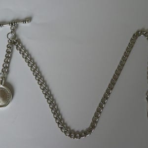single albert silver plated pocket watch chain lucky sixpence fob 6d fob