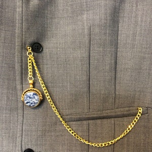 vintage type single albert gold plated pocket watch chain spinning fob stone
