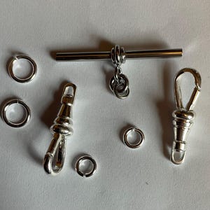 set of quality silver plated t bar albert swivel for pocket watch chain necklace