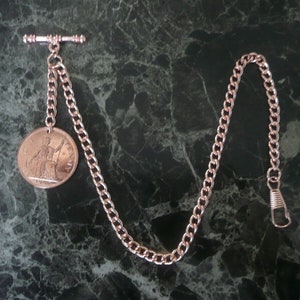 Une seule chaîne de montre de poche couleur plaqué or rose Albert Pièce d&#39;un penny britannique