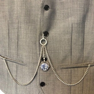 handgemaakte vintage dubbele albert verzilverde zakhorlogeketting draaiende fobsteen