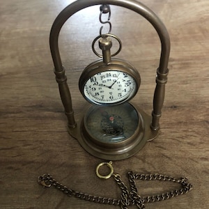 vintage type solid antique Brass Pocket watch display stand compass