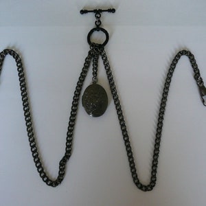 double albert black plated pocket watch chain fob t bar locket