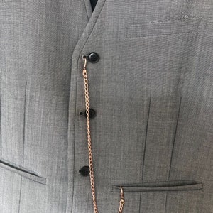 Attache De Gilet Double Broche Vintage Avec Chaîne Et Perles - Or - Bijou Rare Parfait État