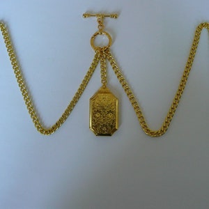 double albert gold plated pocket watch chain vintage double locket fob t bar