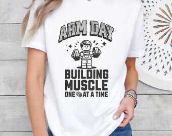Camiseta gráfica con bloques de construcción para el Día del Brazo: Camiseta musculosa divertida