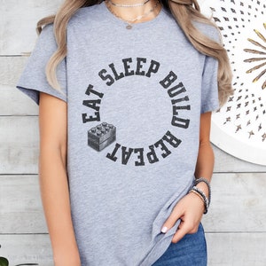 Eat Sleep Build Rapport, Bausteine, Geburtstagsgeschenk für Kinder, lustiges Dad-Shirt, Retro Vintage Männer Frauen Grafik-T-Shirt, Bausteine-Shirt