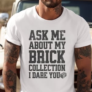Fragen Sie mich nach meinen Bausteinen, Geburtstagsgeschenk für Kinder, lustiges Dad-Shirt, Retro Vintage Männer Frauen Grafik-T-Shirt, Bausteine-Shirt