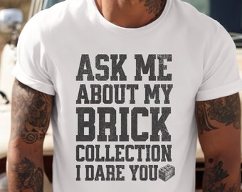 Pregúntame sobre mis ladrillos, bloques de construcción, regalo de cumpleaños para niños, camiseta divertida para papá, camiseta gráfica retro vintage para hombres y mujeres, camiseta de ladrillos de construcción