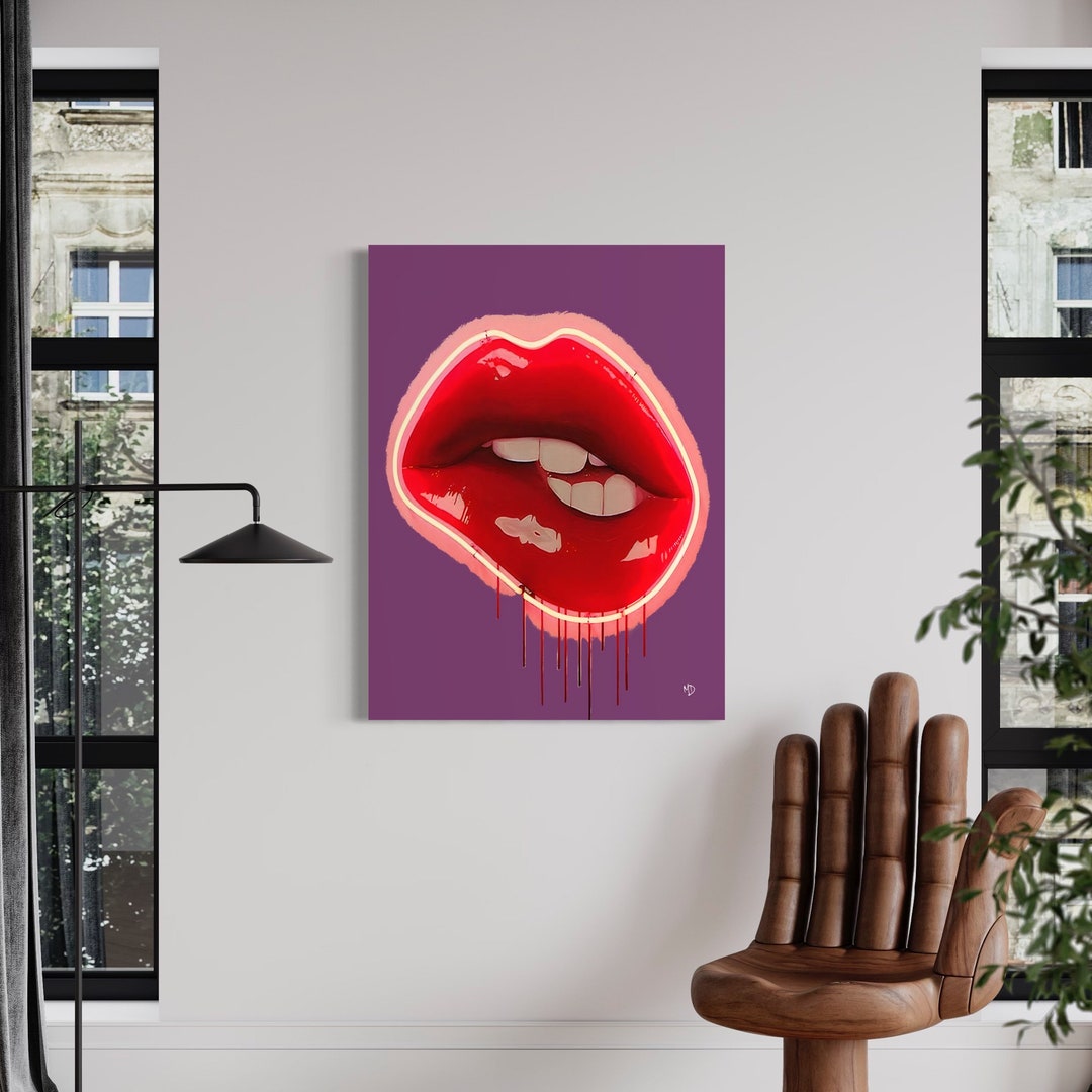 Lips Glamor Prints Fashion Wall Art Lips Neon Painting Etsy